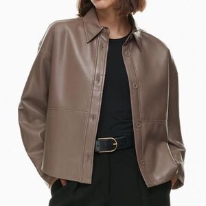 Babaton Brown Leather Shirt Jacket